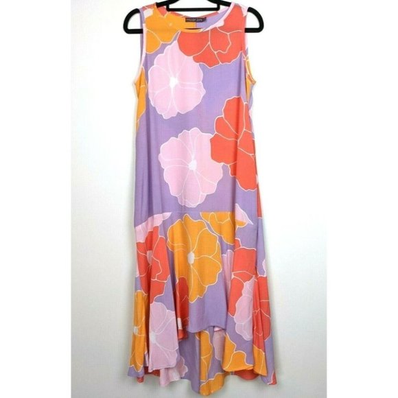 Mister Zimi Purple Floral Hi Low Uneven Hem Midi Sleeveless Womens Dress Size 6 - Picture 2 of 7